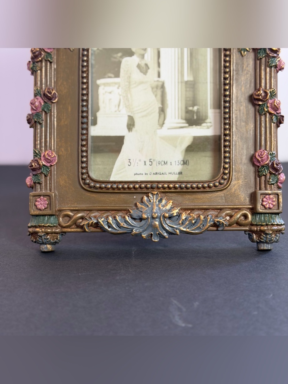 Picture frame with Rose trellis-Abigail Huller ceramic resin 3½" × 5" - Picture 3 of 8
